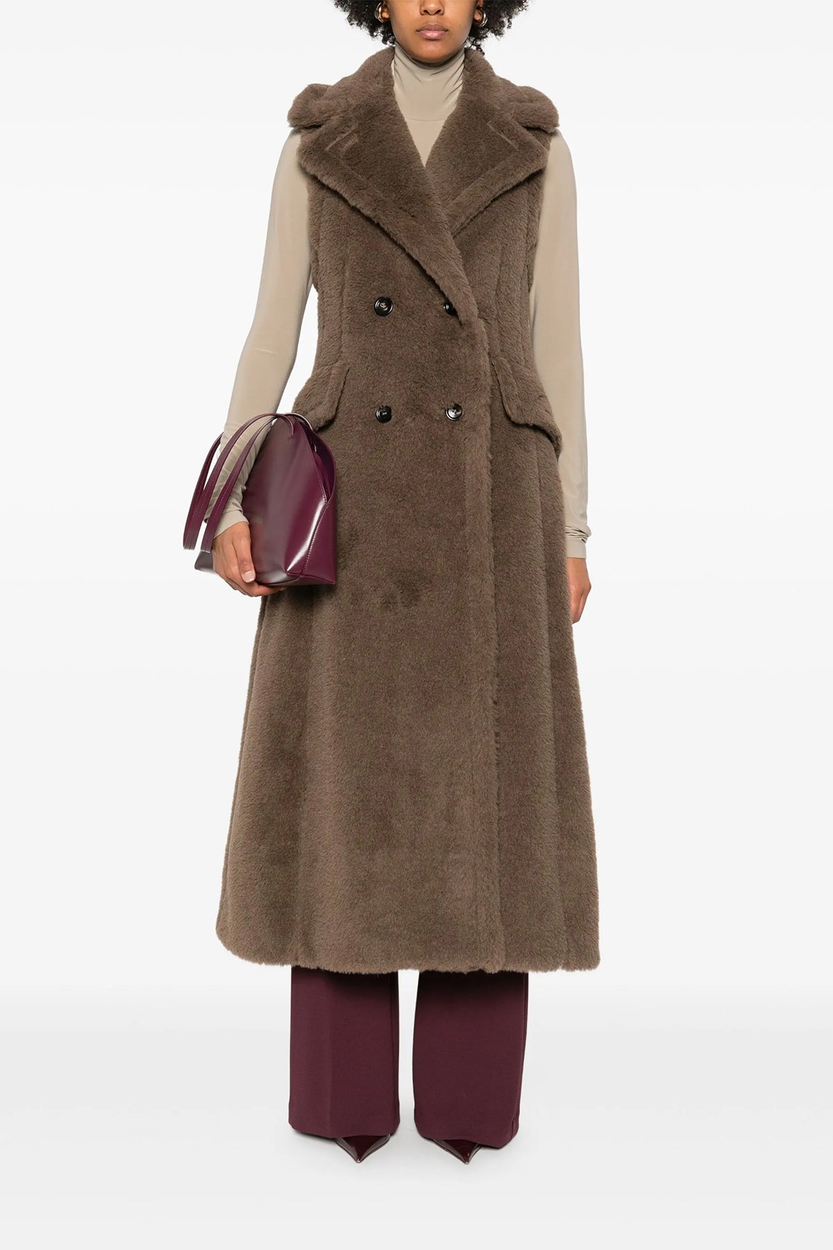 long boario1234 coat in alpaca and wool teddy fabric on a silk base