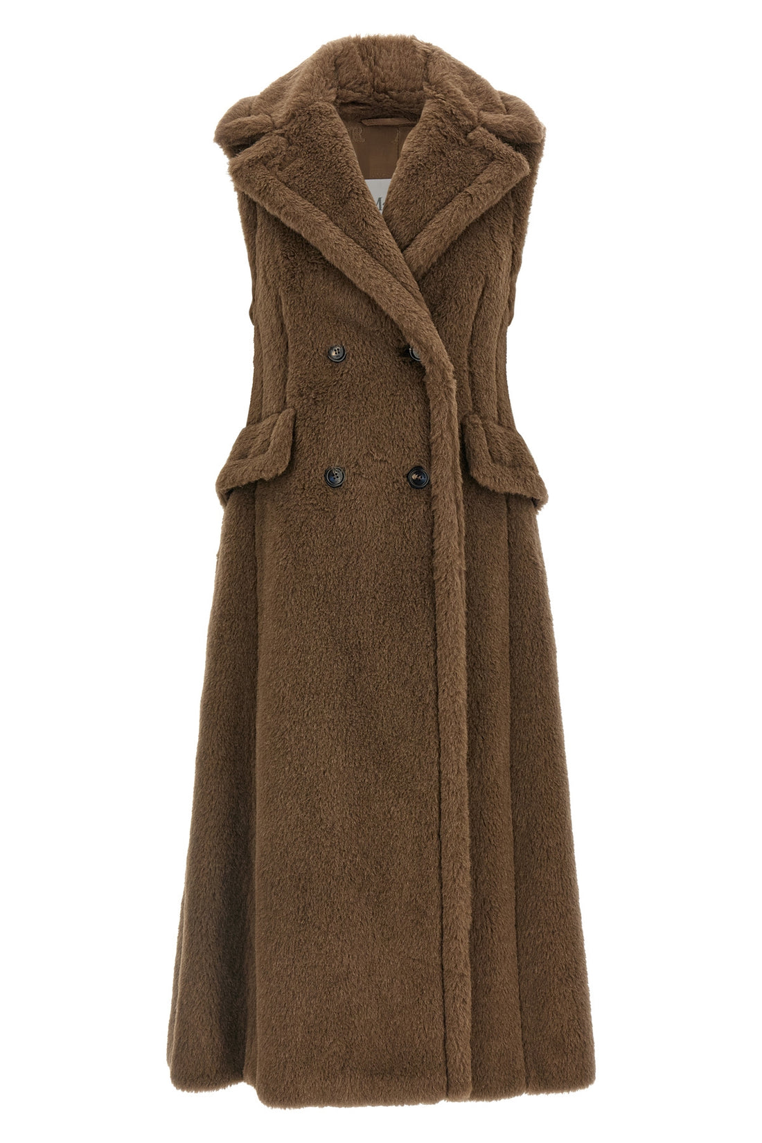 MAX MARA 38 long boario1234 coat in alpaca and wool teddy fabric on a silk base