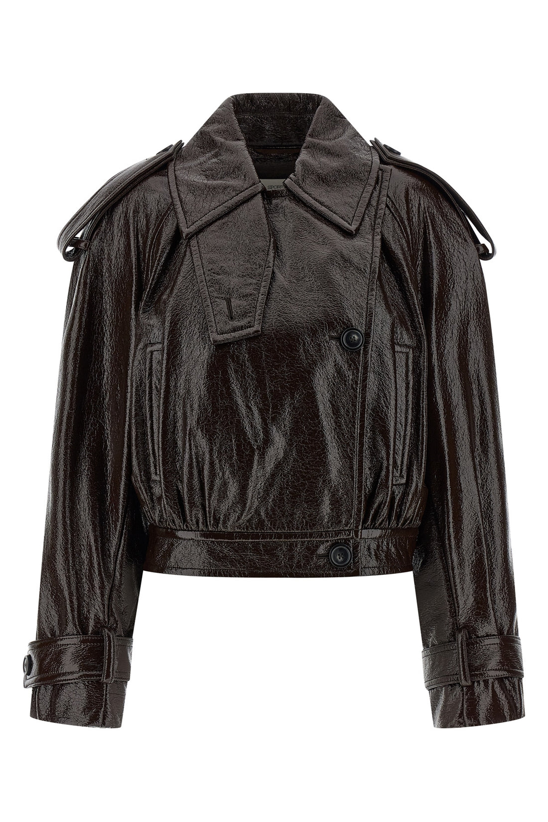 SPORTMAX 42 beta1234 short trench coat in glossy paint-effect coated cotton