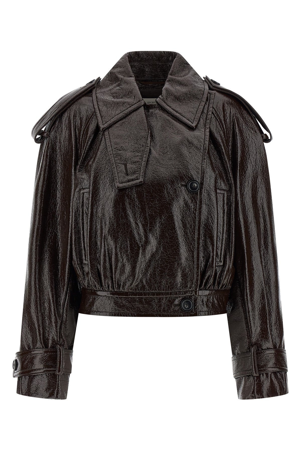 beta1234 short trench coat in glossy paint-effect coated cotton