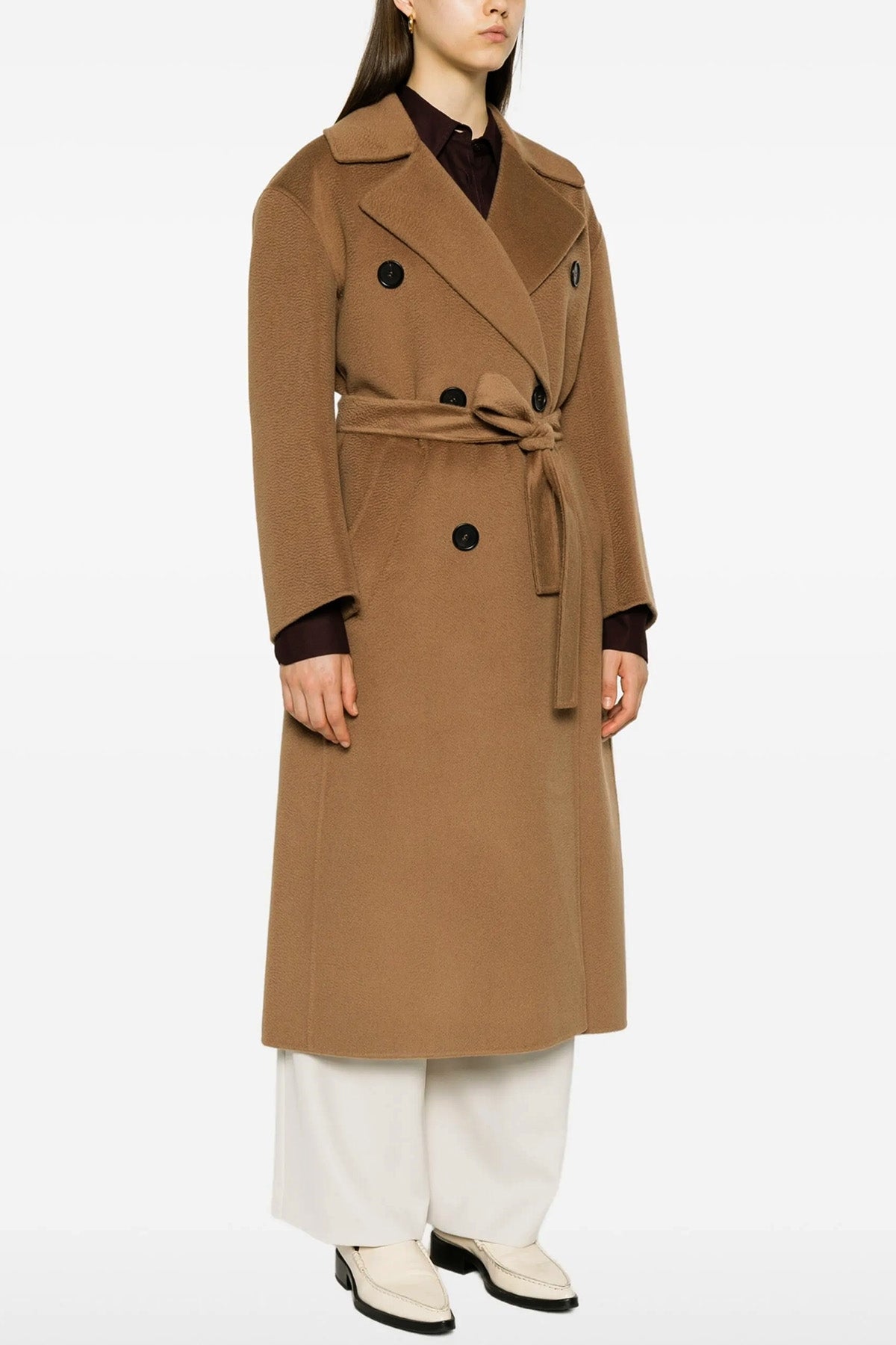 dalila long coat in double drap of pure wool sewn by hand