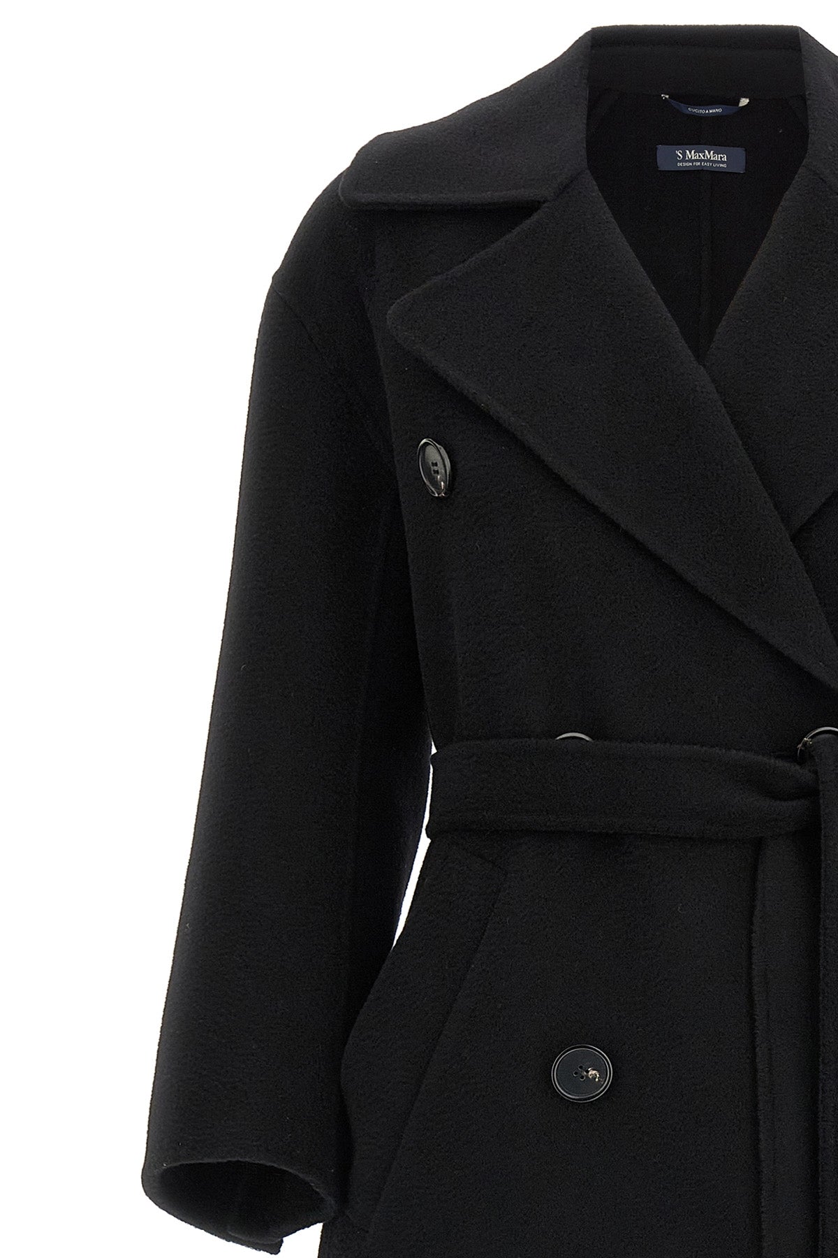 dalila long coat in double drap of pure wool sewn by hand
