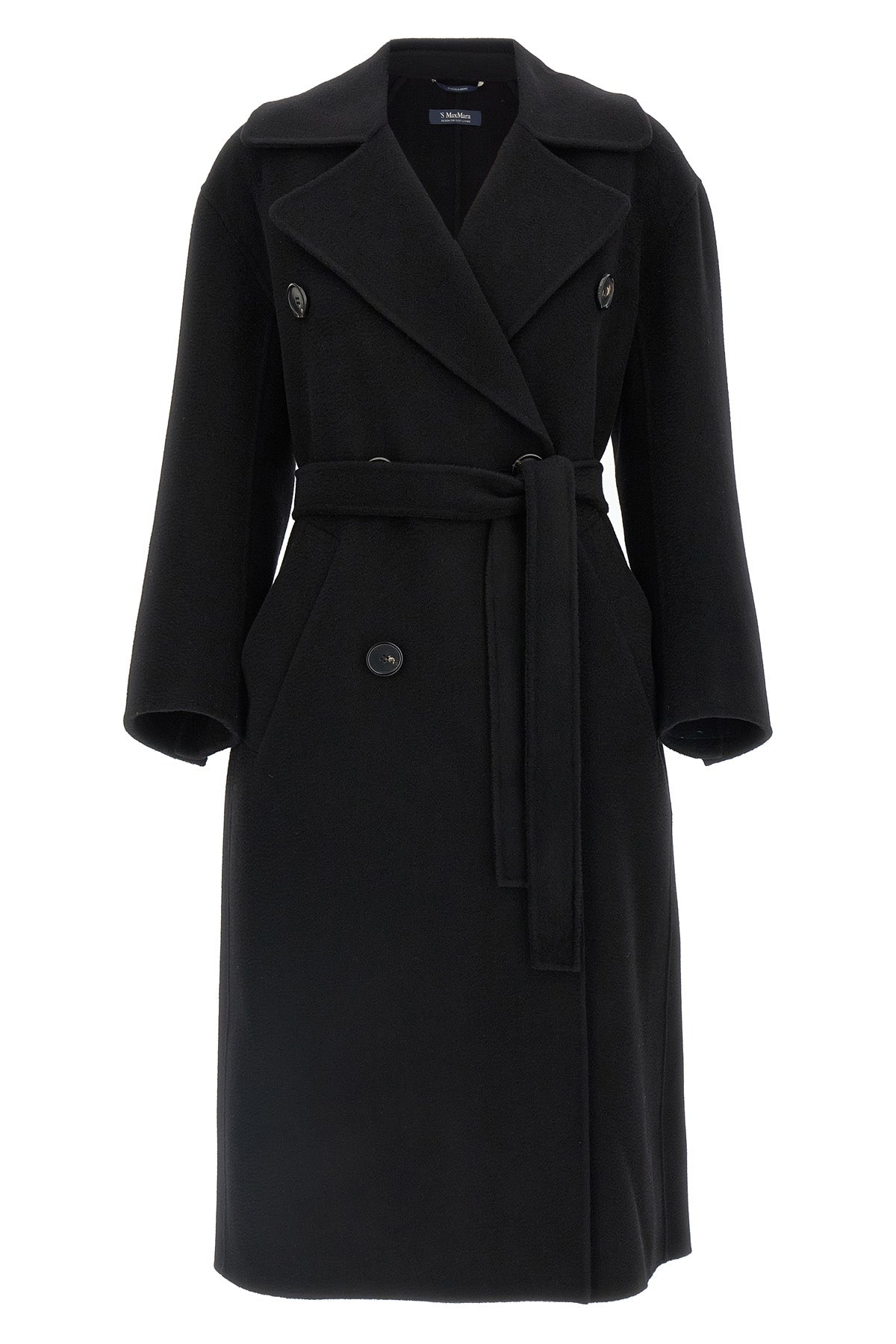 dalila long coat in double drap of pure wool sewn by hand