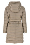 novef reversible midi down jacket in quilted iridescent waterproof technical s