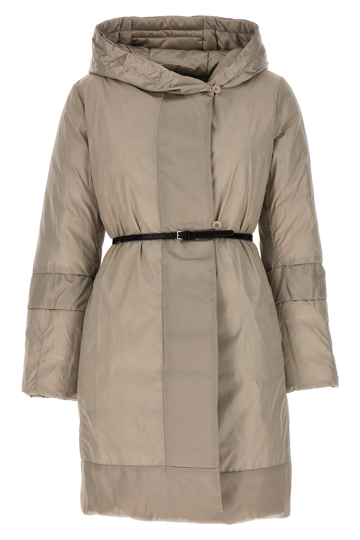 novef reversible midi down jacket in quilted iridescent waterproof technical s