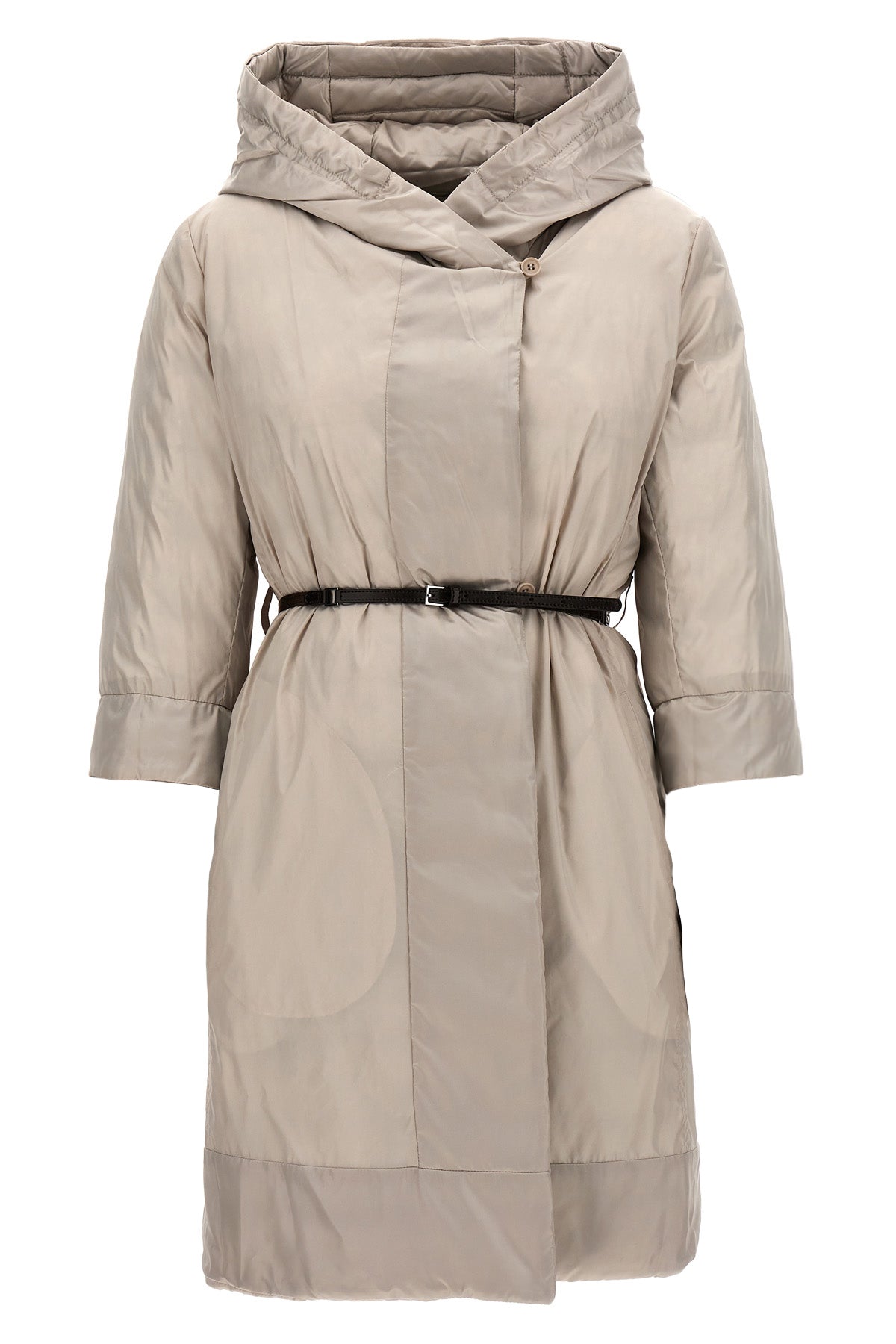 novef reversible midi down jacket in quilted iridescent waterproof technical s