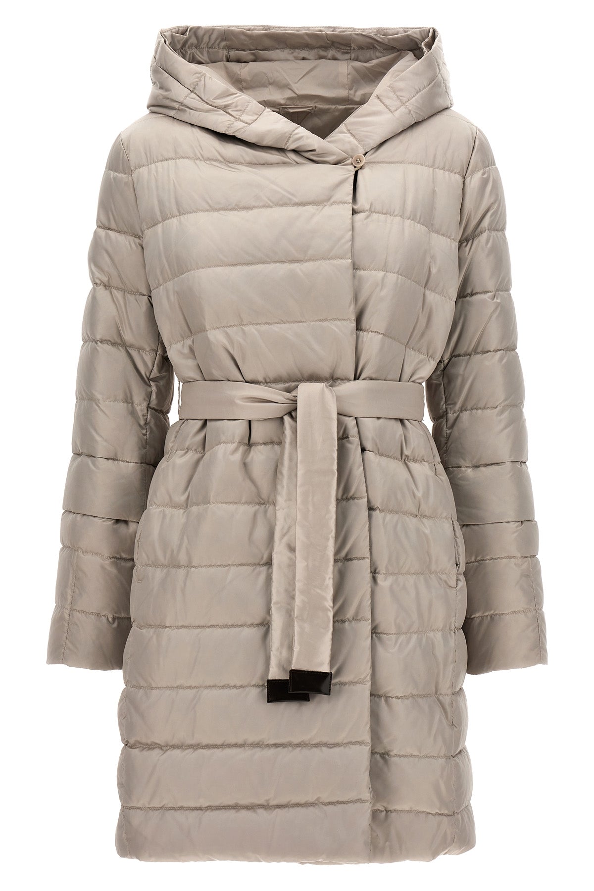 novef reversible midi down jacket in quilted iridescent waterproof technical s