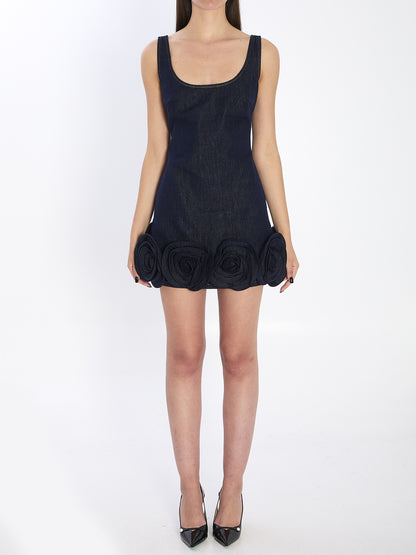 SELF PORTRAIT 10 denim 3d flower mni dress