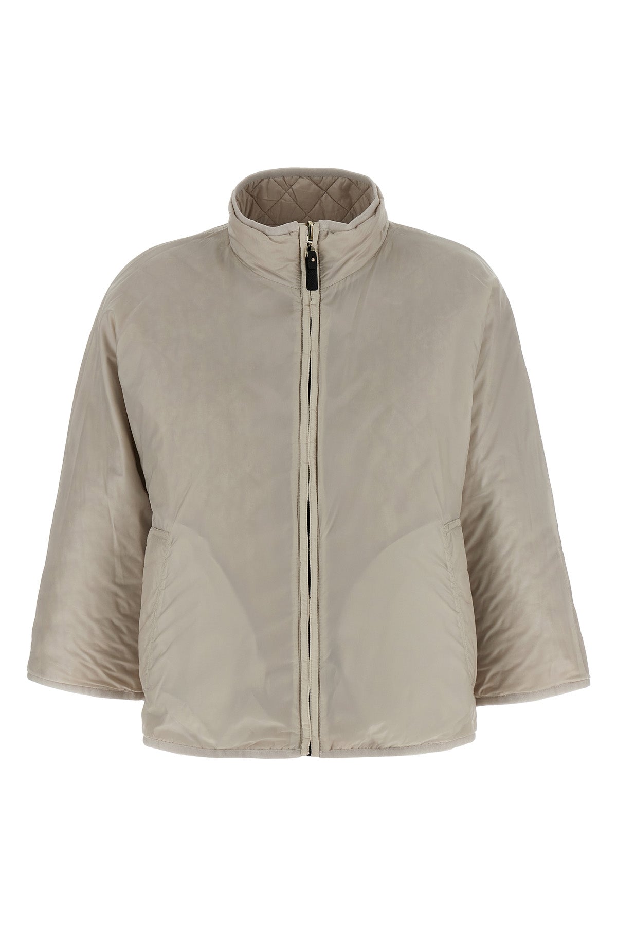 short reversible cape delfina in waterproof canvas padded