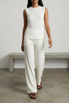 viscose and linen blend pants characterized by raised stripes