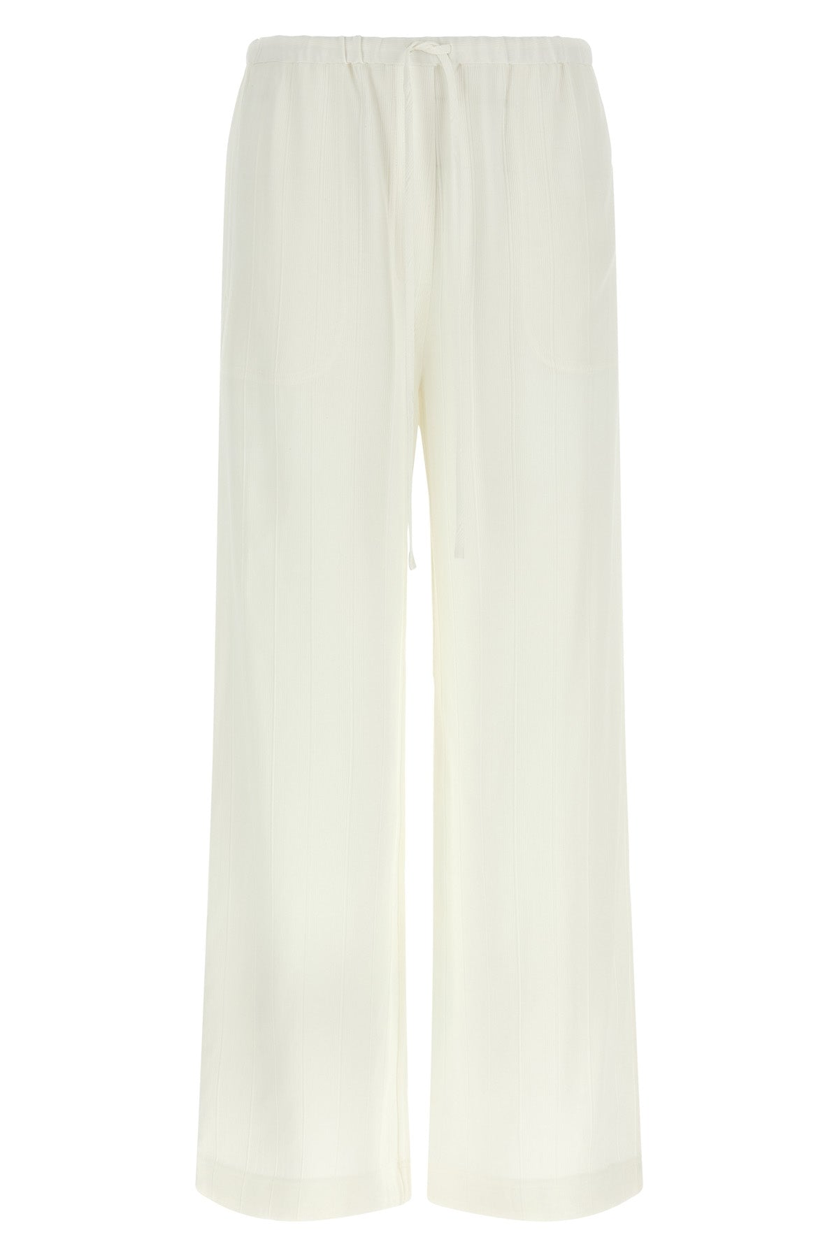 viscose and linen blend pants characterized by raised stripes
