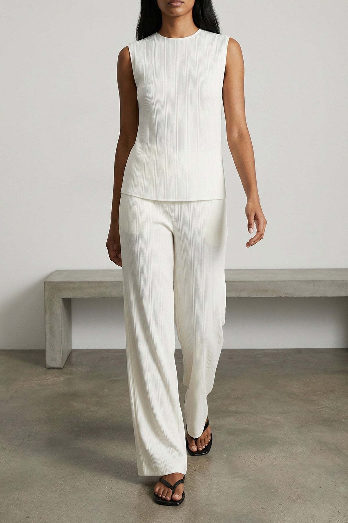 top in viscose and fluid linen blend characterized by embossed stripes