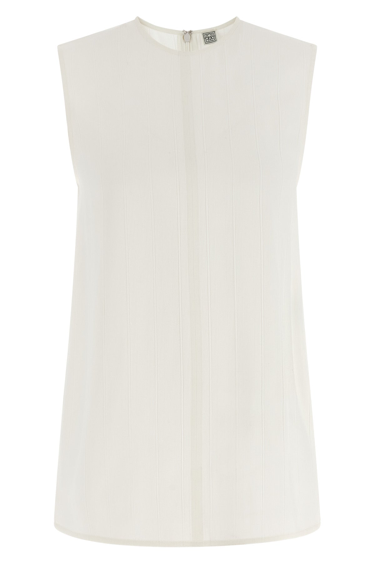 top in viscose and fluid linen blend characterized by embossed stripes