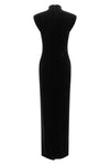 the long lauren ralph lauren dress defines a tight and sculptural silhouette
