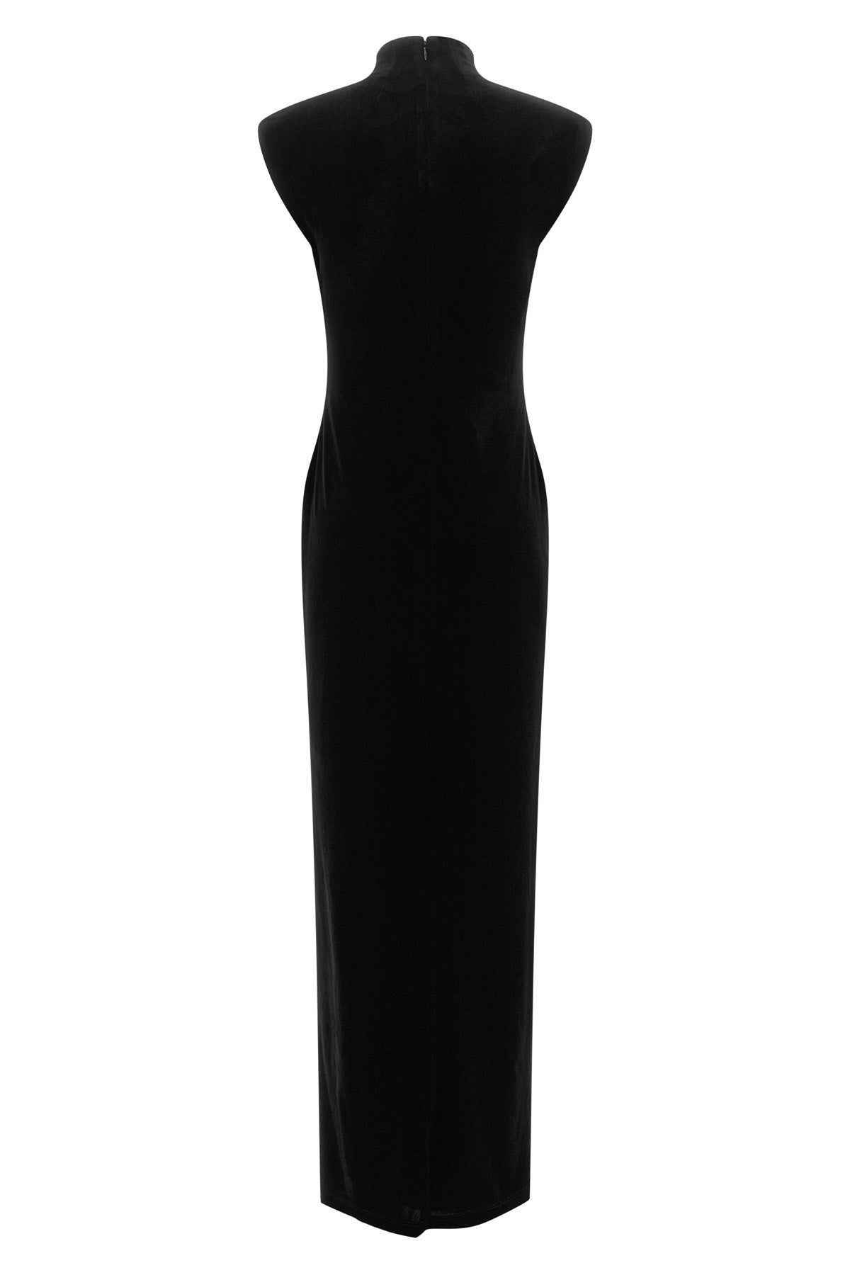 the long lauren ralph lauren dress defines a tight and sculptural silhouette