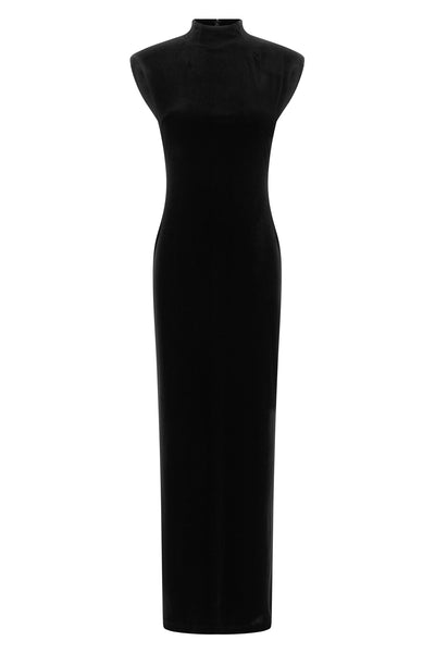 the long lauren ralph lauren dress defines a tight and sculptural silhouette