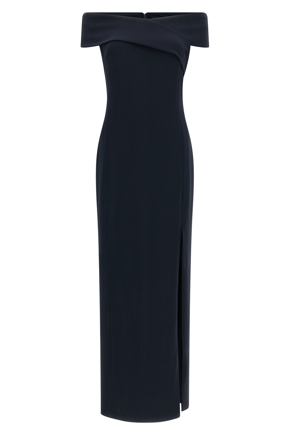 the lauren ralph lauren maxi dress defines a rigorous column silhouette through