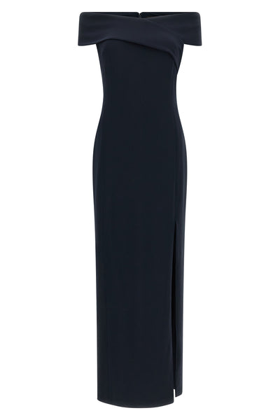 the lauren ralph lauren maxi dress defines a rigorous column silhouette through