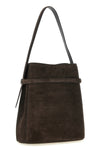 belted bucket suede shoulder bag