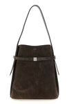 belted bucket suede shoulder bag
