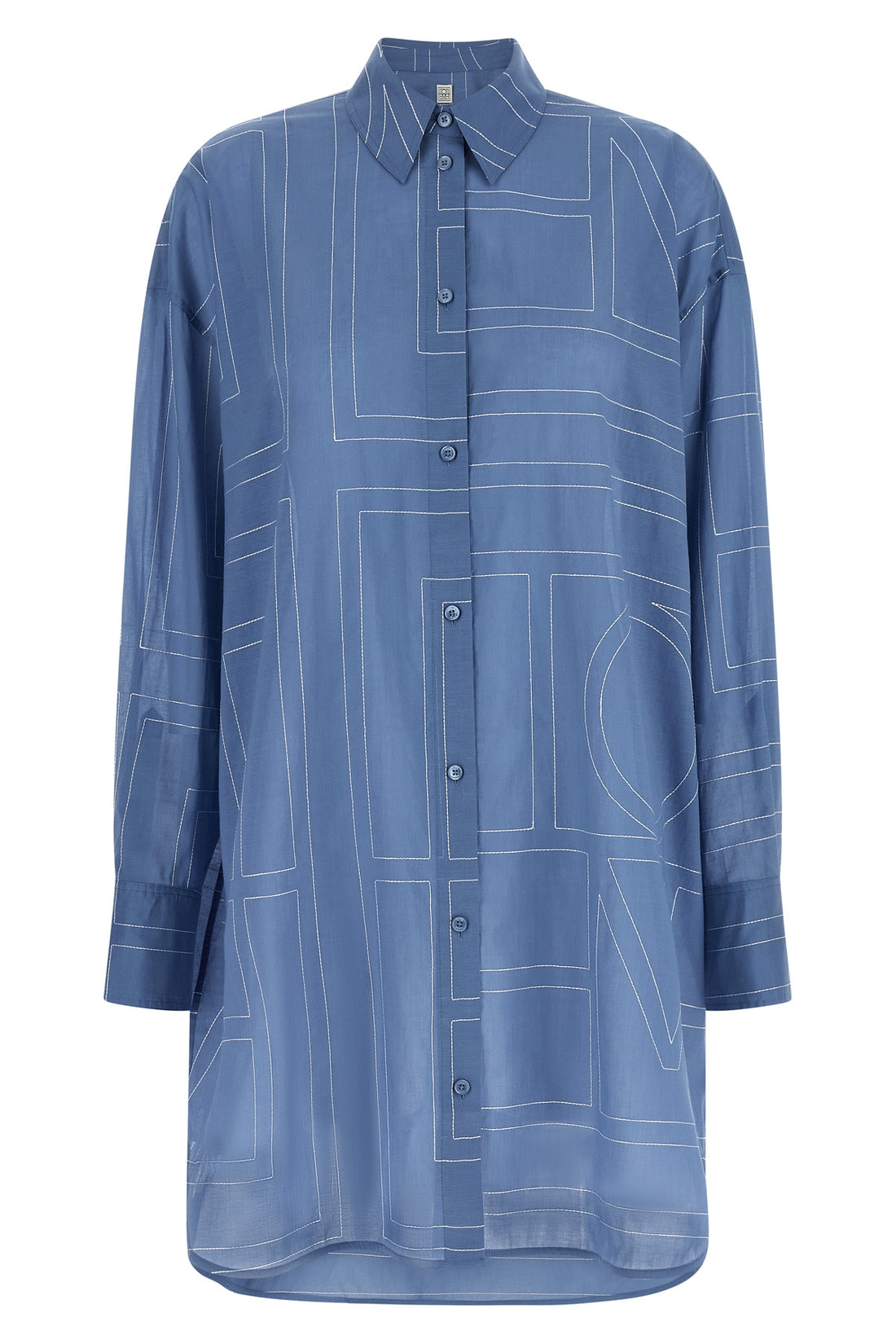 TOTEME 34 long summer shirt in lightweight semi-transparent voile embroidered