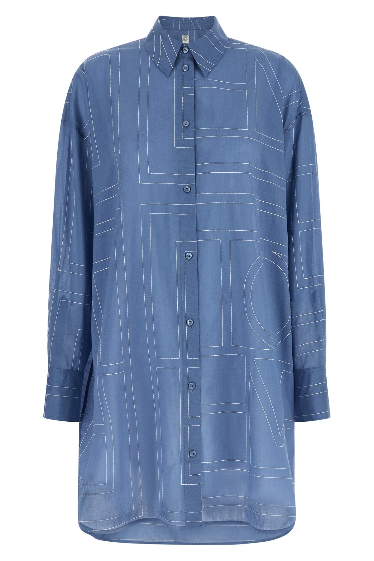 long summer shirt in lightweight semi-transparent voile embroidered