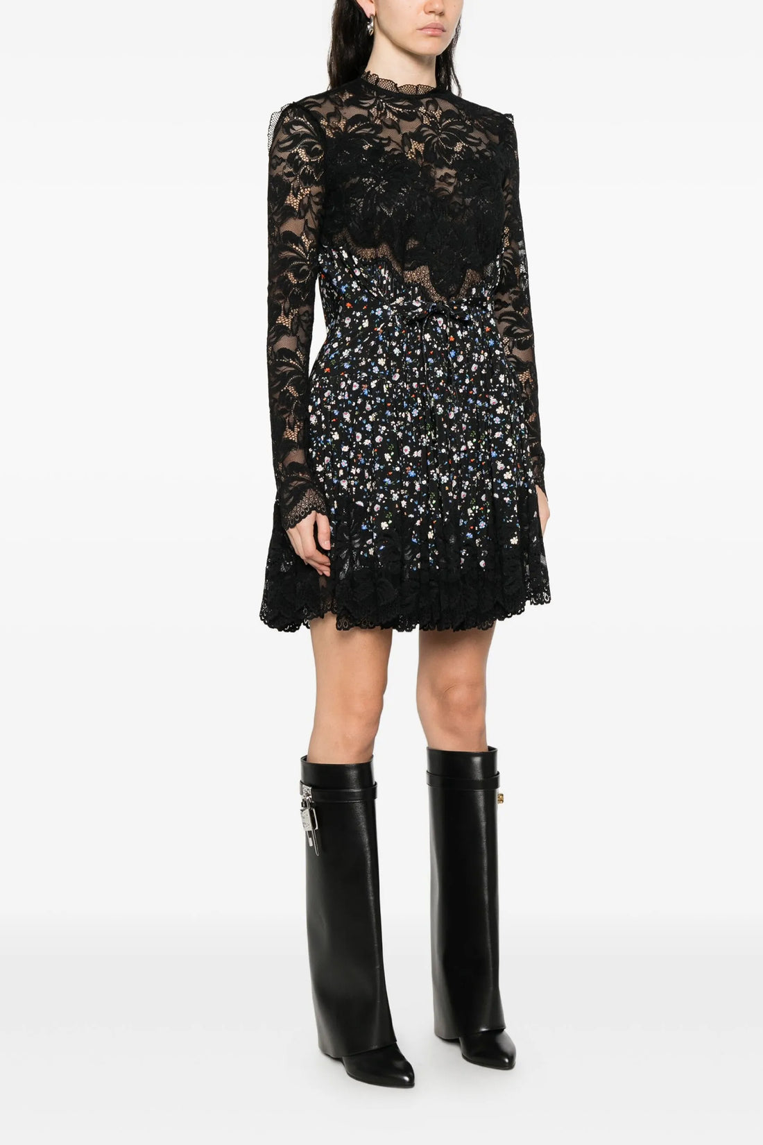 RABANNE 38 mini dress in floral print and semi-transparent lace fabric
