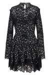 mini dress in floral print and semi-transparent lace fabric