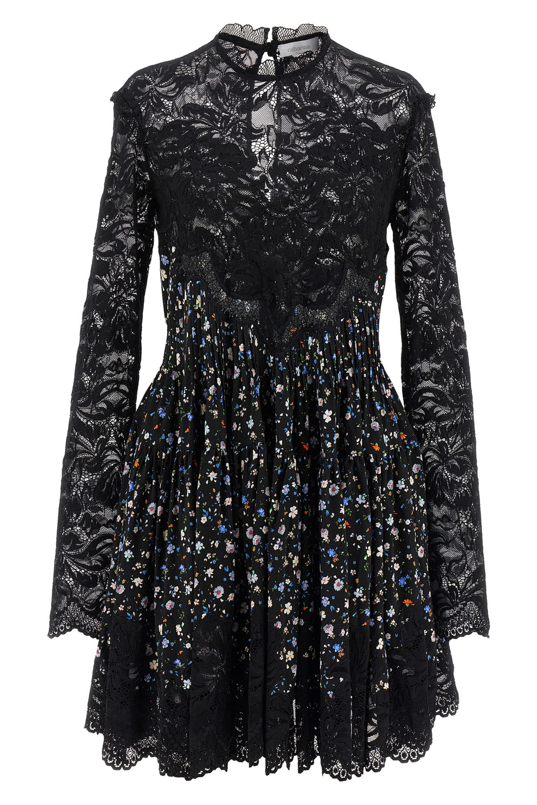 RABANNE 38 mini dress in floral print and semi-transparent lace fabric