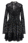 mini dress in floral print and semi-transparent lace fabric