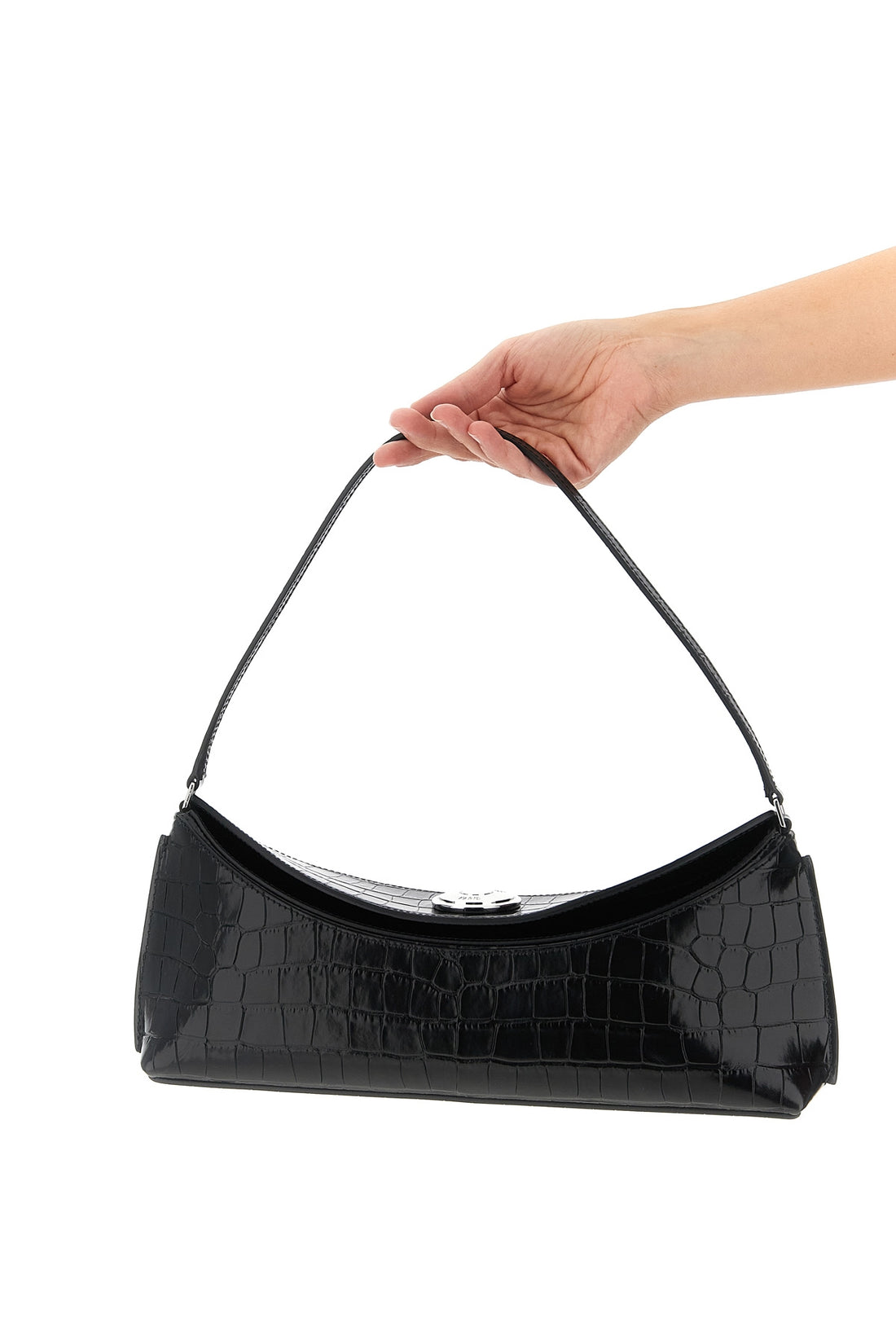 JACQUEMUS OS la pochette ovalo shoulder bag in crocodile-effect print leather