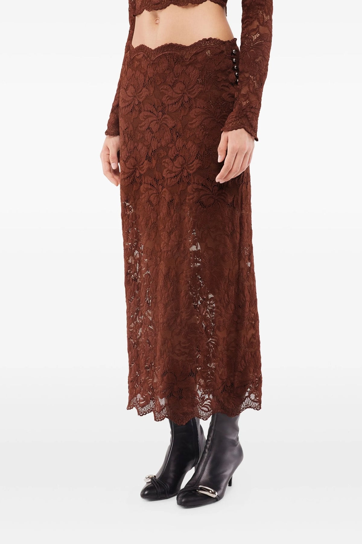 stretch lace midi skirt