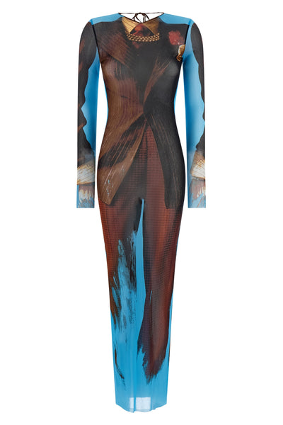 long re-edition - the tennis suit dress in semi-transparent stretch tulle