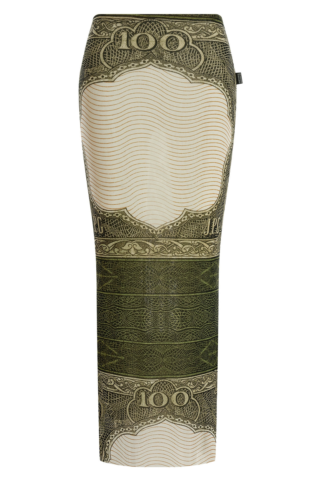 JEAN PAUL GAULTIER S re-edition - the green cartouche long skirt in semi-transparent stretch tulle