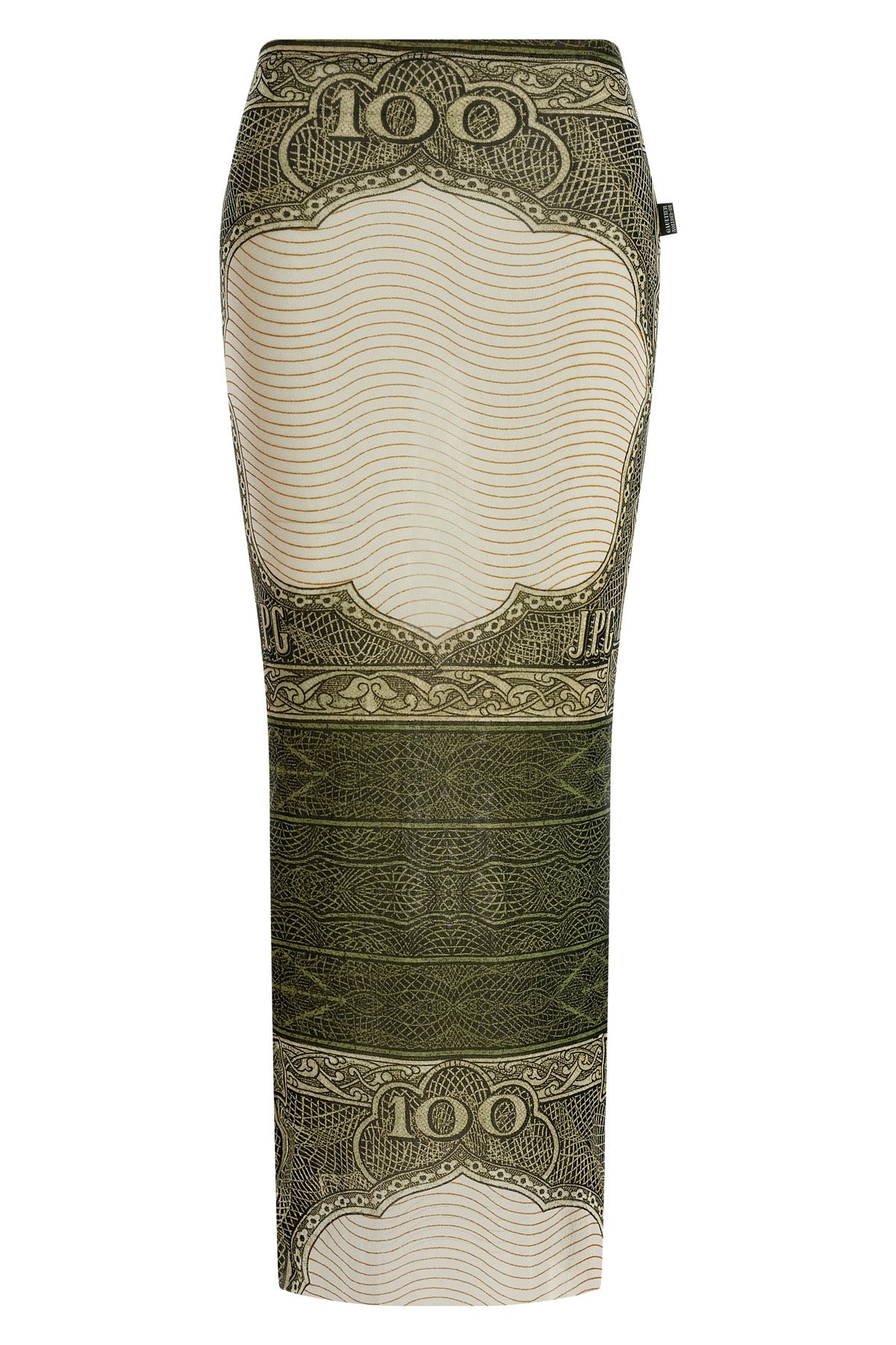 re-edition - the green cartouche long skirt in semi-transparent stretch tulle