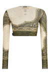 re-edition - the green cartouche crop top in semi-transparent stretch tulle