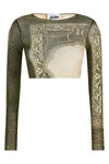 re-edition - the green cartouche crop top in semi-transparent stretch tulle
