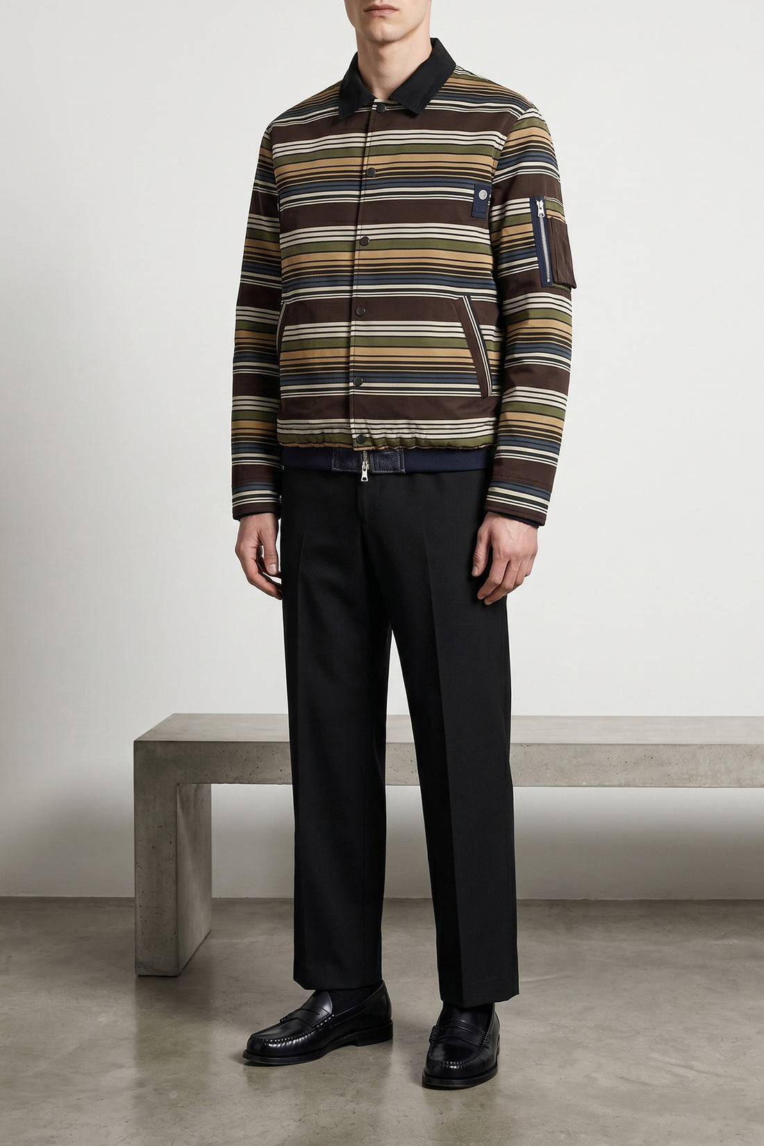 SACAI 3 horizontal stripe patterned satin-effect fabric blouson