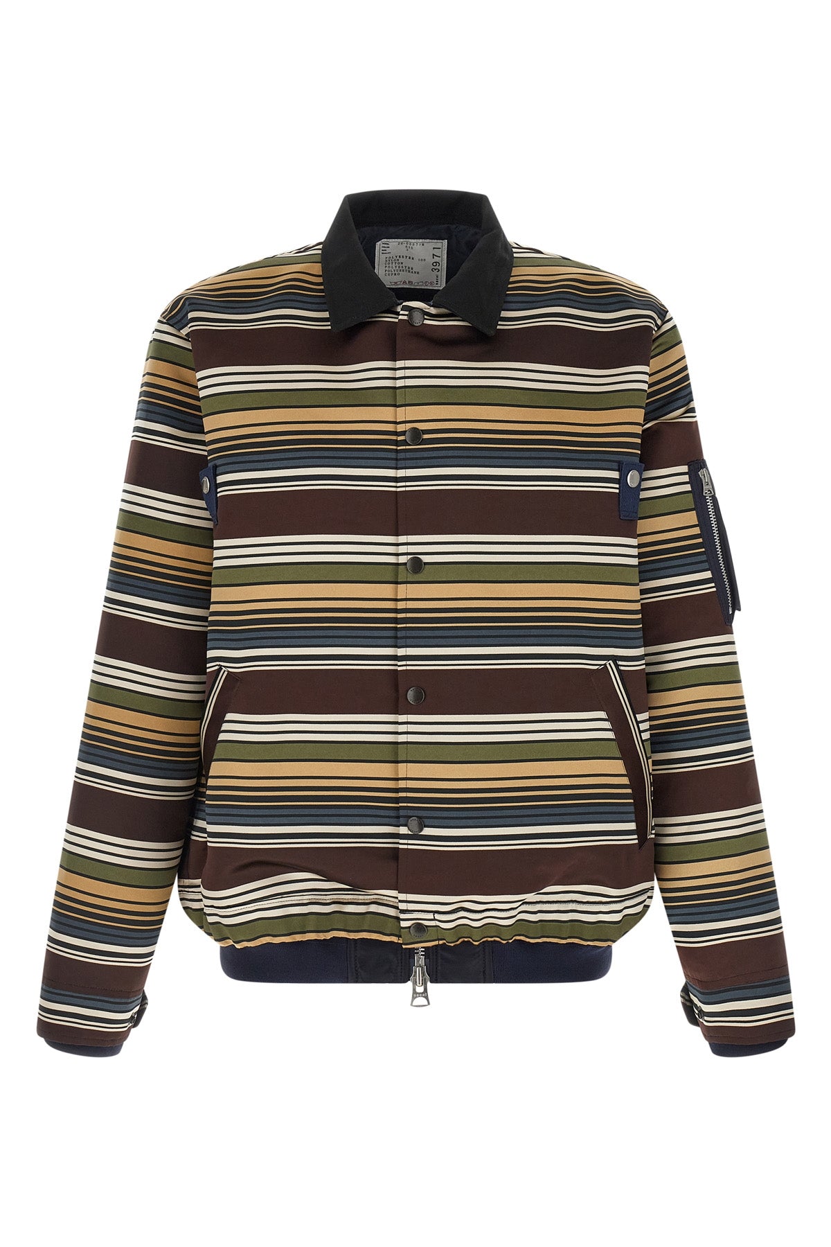 horizontal stripe patterned satin-effect fabric blouson