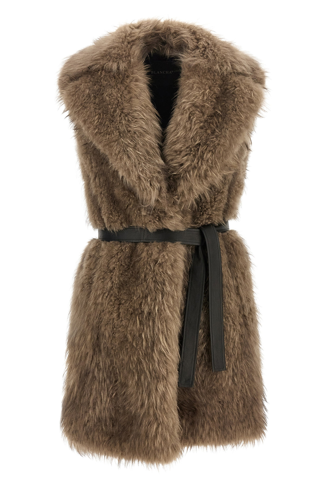 BLANCHA 38 the blancha tipping goat cashmere vest is made of long-haired shearling in a n