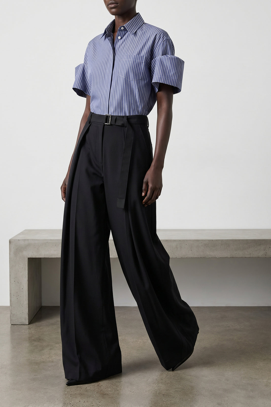 SACAI 2 striped cotton poplin shirt