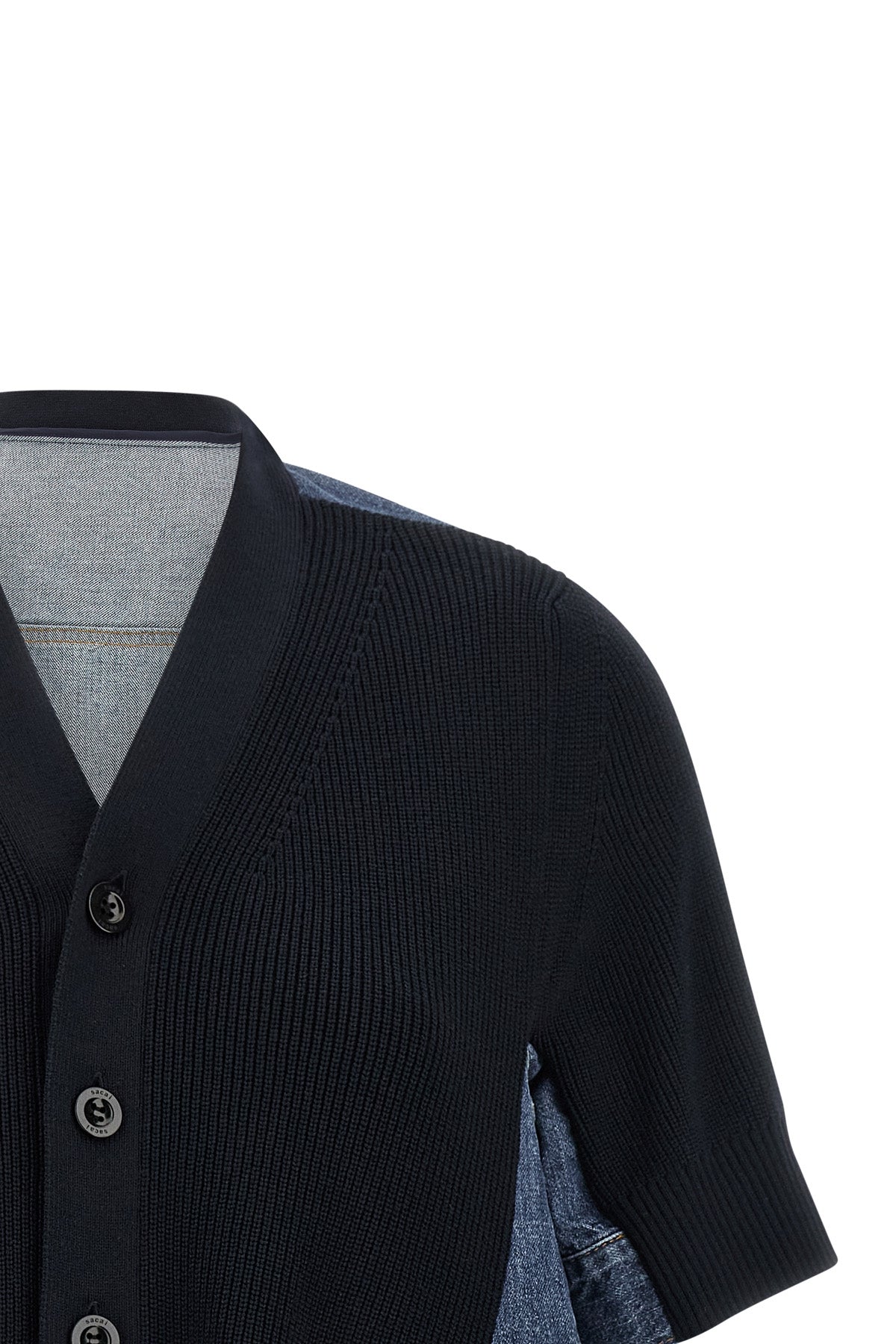 denim x knit cotton denim cardigan