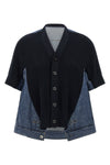 denim x knit cotton denim cardigan