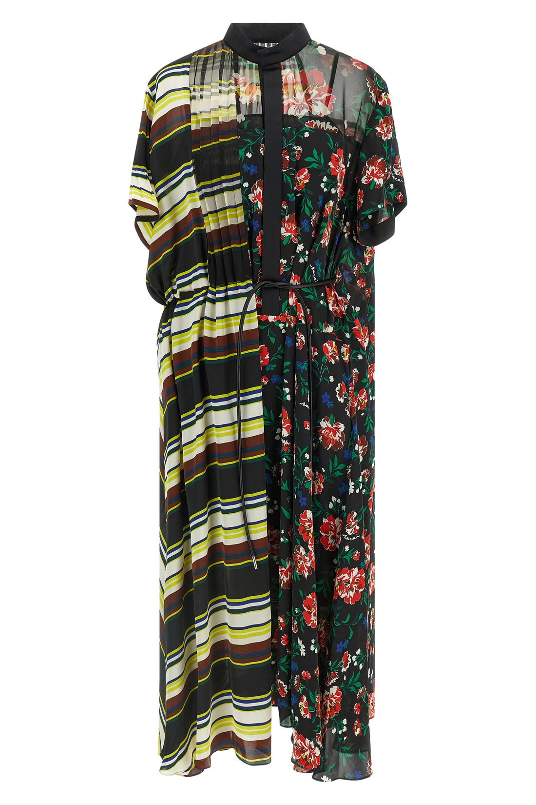 SACAI 2 pattern mix satin-effect fabric midi dress