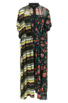 pattern mix satin-effect fabric midi dress