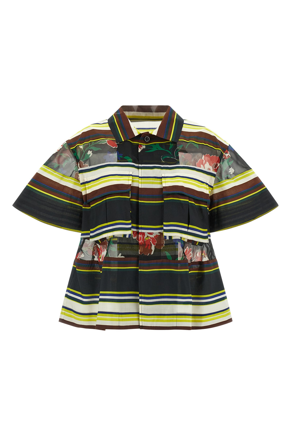 SACAI 2 pattern mix horizontal striped fabric shirt