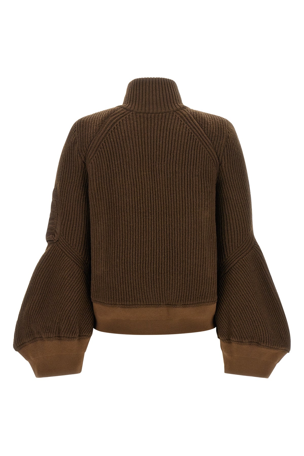 the sacai pure brown wool cropped blouson features a thick ribbed pattern that d