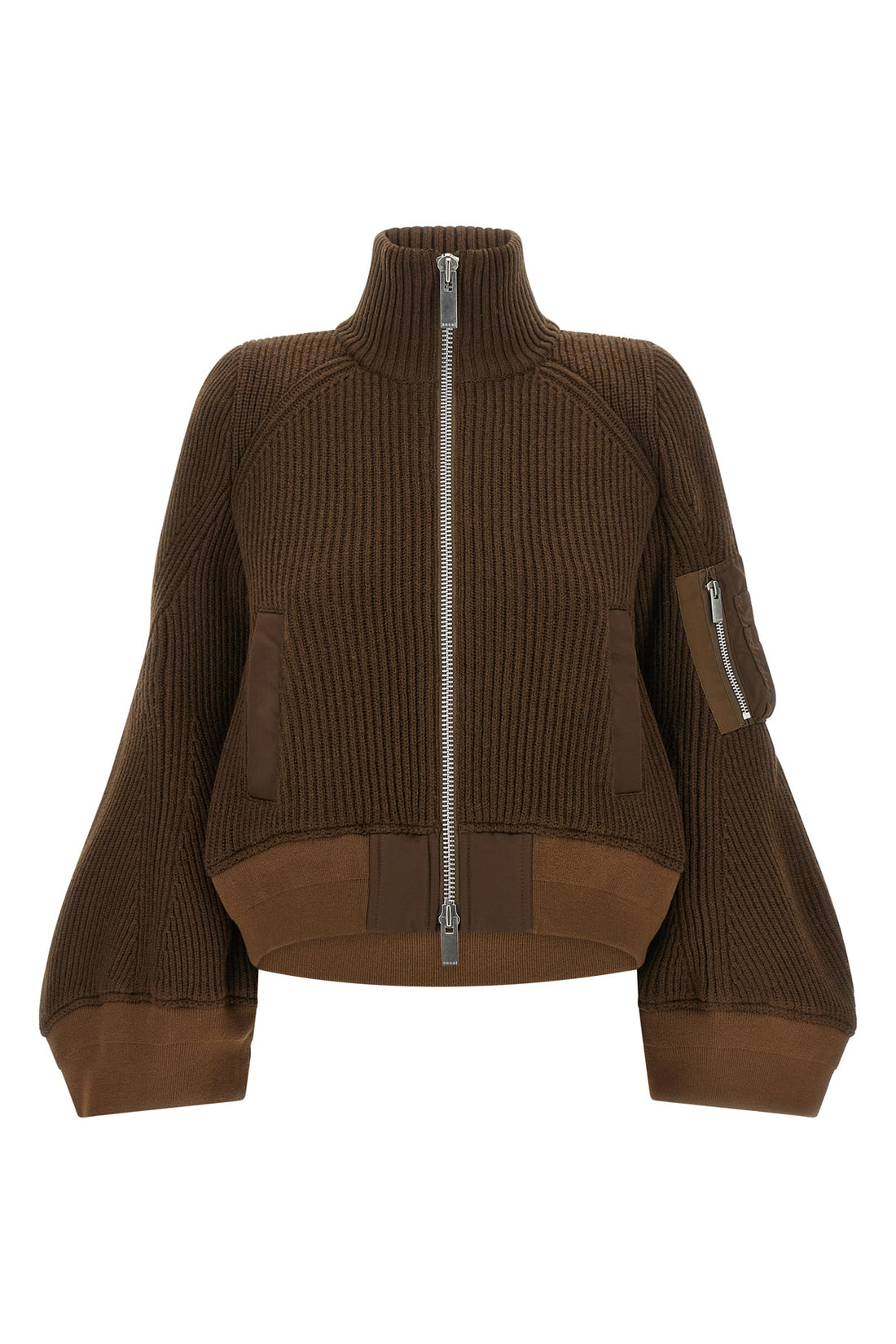 SACAI 1 the sacai pure brown wool cropped blouson features a thick ribbed pattern that d