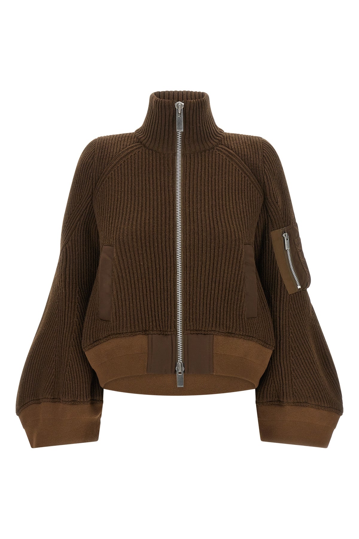 the sacai pure brown wool cropped blouson features a thick ribbed pattern that d