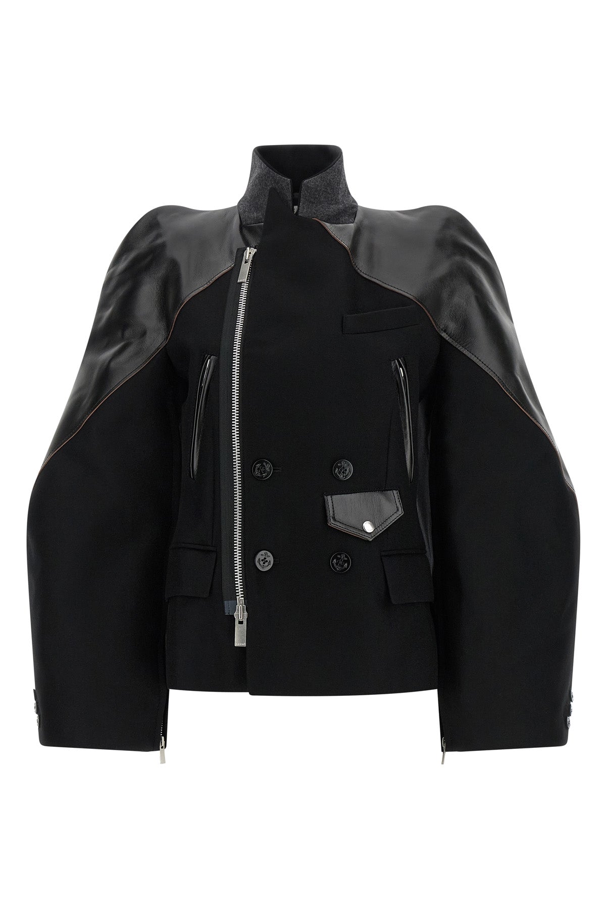 the sacai jacket redefines outerwear through a complex hybrid construction